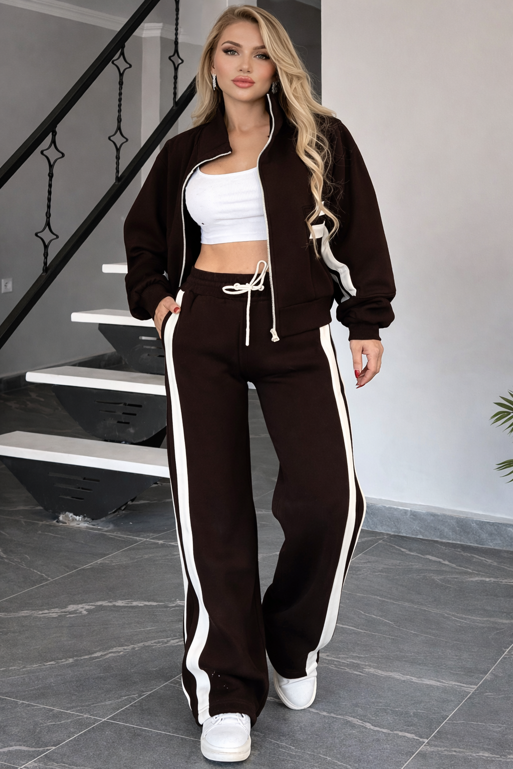Completo Tuta Righe con Cappuccio Zip